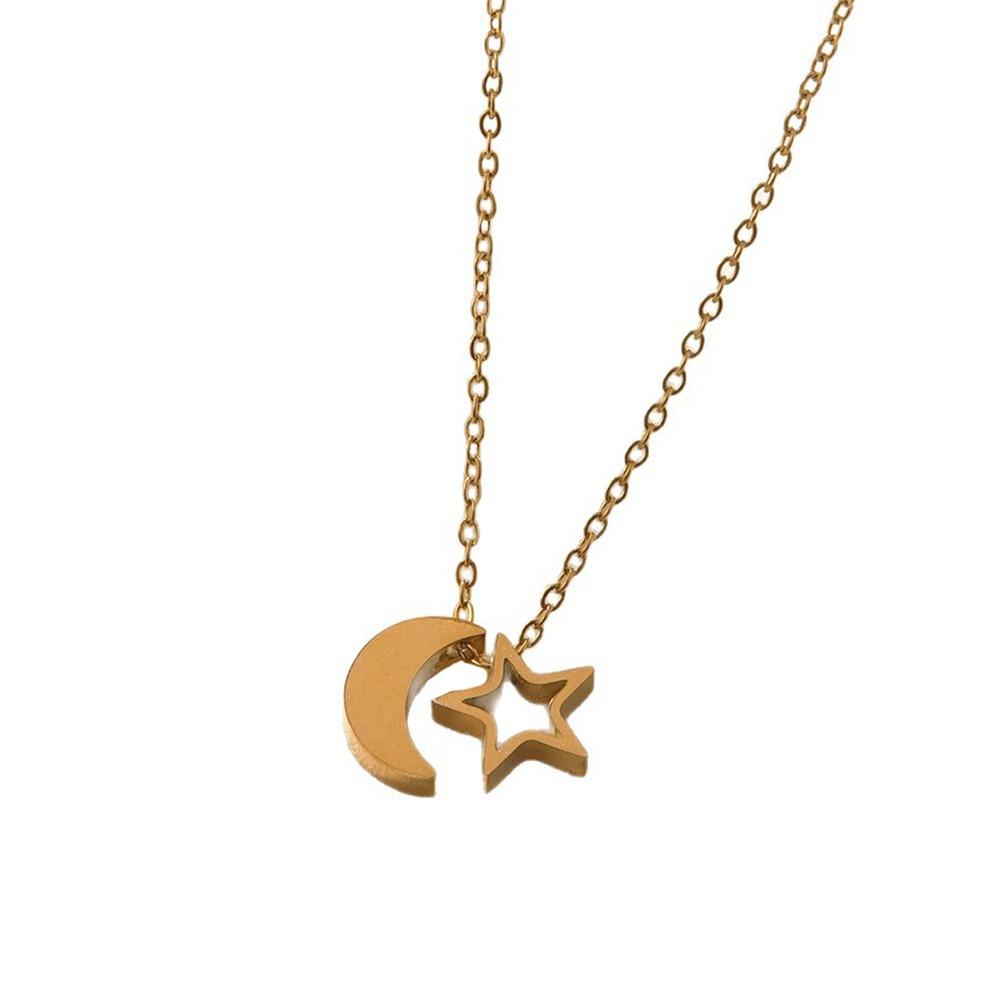 Friendship Star Moon Necklace Stainless Steel Long Sweater Chain Couple Neck Chain  Decoration Star Moon