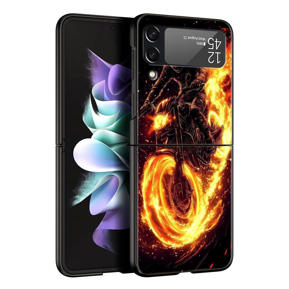 Motorcycle Hard PC Phone Case For Samsung Galaxy Z Flip 7 6 5 4 Black Cover For Galaxy Z Flip 3 Foldable Fundas Shell Capas Bags