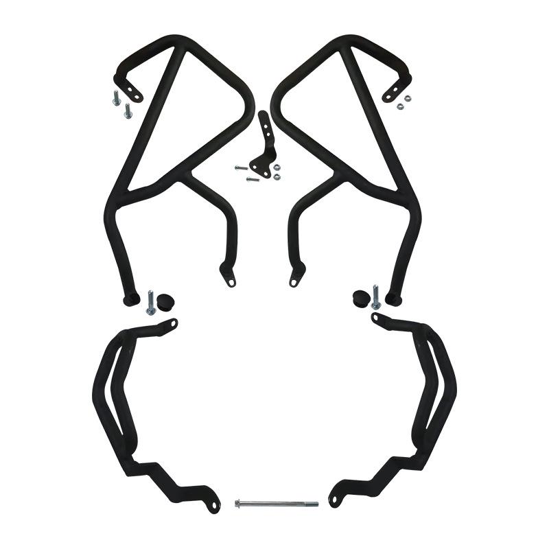 Honda NX400 Crash Protection: Upper & Lower Bars, Main Stand, Rear Rack, Large Side Bag Modification.