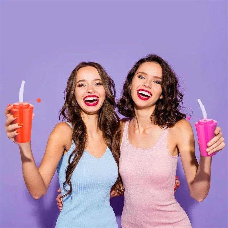 1/2/4Sets Expandable Siphon Straw Cup 6 Color Plastic Juice Mug with Leakproof Lid Portable Travel Home Kids Water Bottle Cup