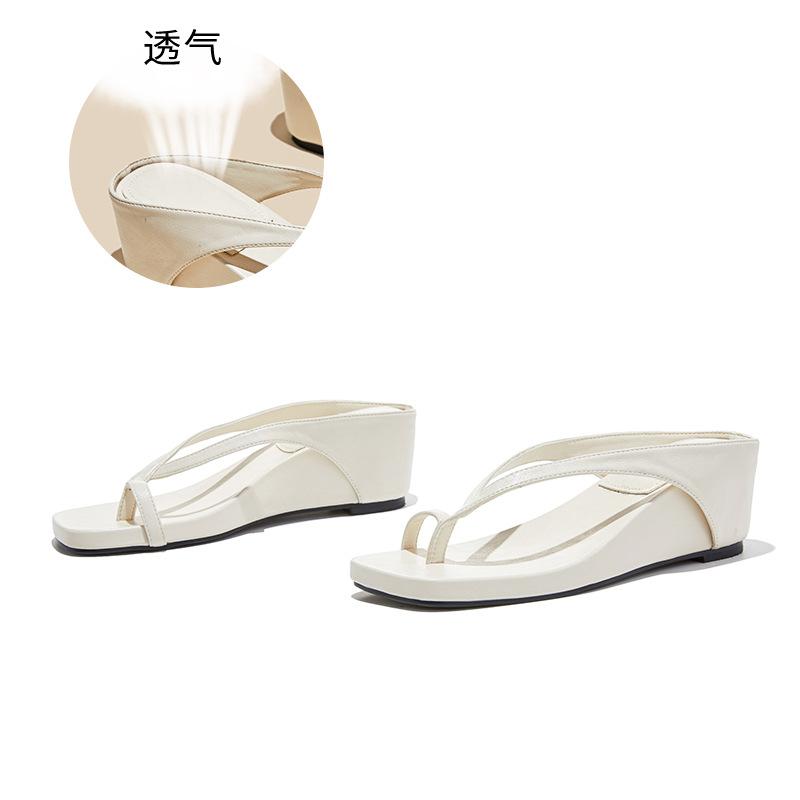 

Slope flip-flops summer sandals new simple toe slippers casual and comfortable flat bottom versatile half drag women 40 бежевий