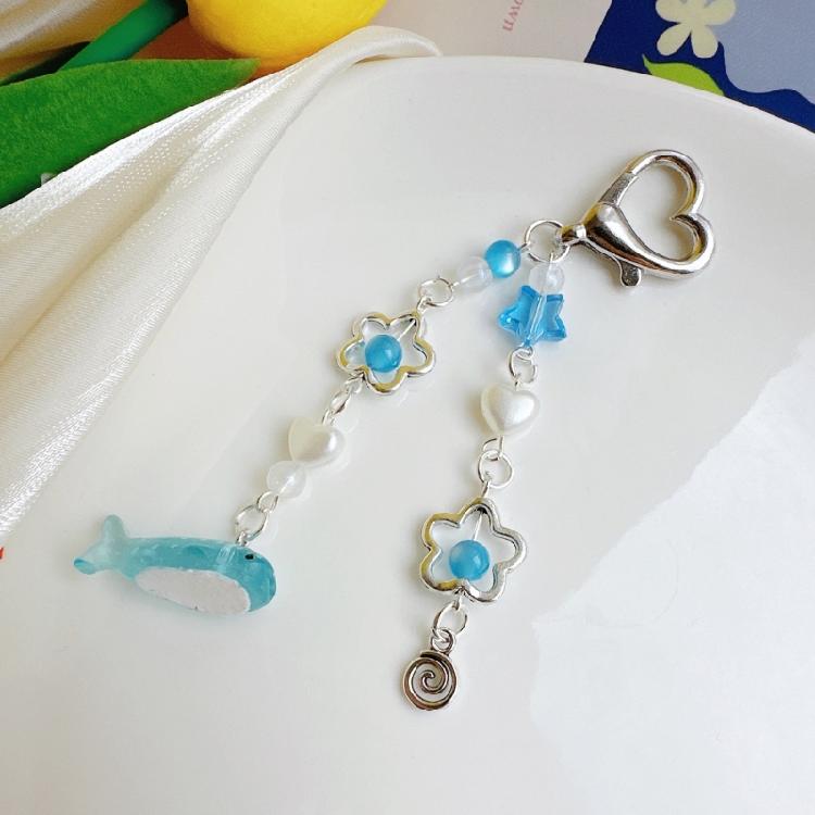 Whale Pendant Beaded Keychain Ocean Animal Keyring Mobile Phone Accessories Fashionable Cellphone Lanyard Decoration