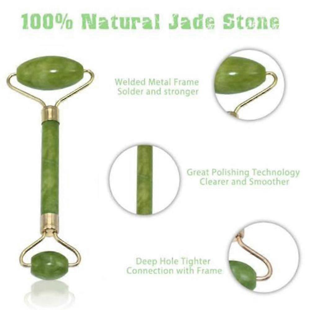2 In 1 Green Roller And Gua Sha Tools By Natural Jade Massager With Stones
