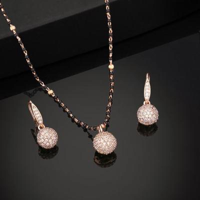 Beautiful Round Designer Mangalsutra Necklace Set Rose Gold Plated Zirconia For Women