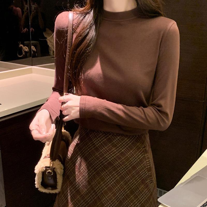 Threaded bottoming shirt women's autumn and winter new women's clothing temperament stand-up collar solid color shirt waist and long-sleeved top