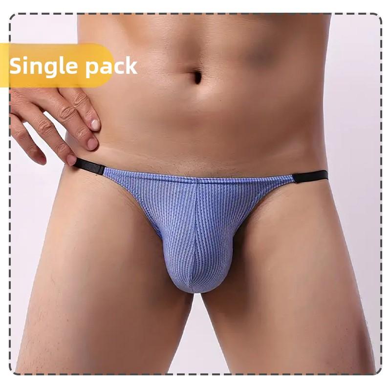Men's Spring and Summer Sexy Stripe Ice Silk U Convex Big Bag Thin Belt Ultra Thin Breathable Briefs