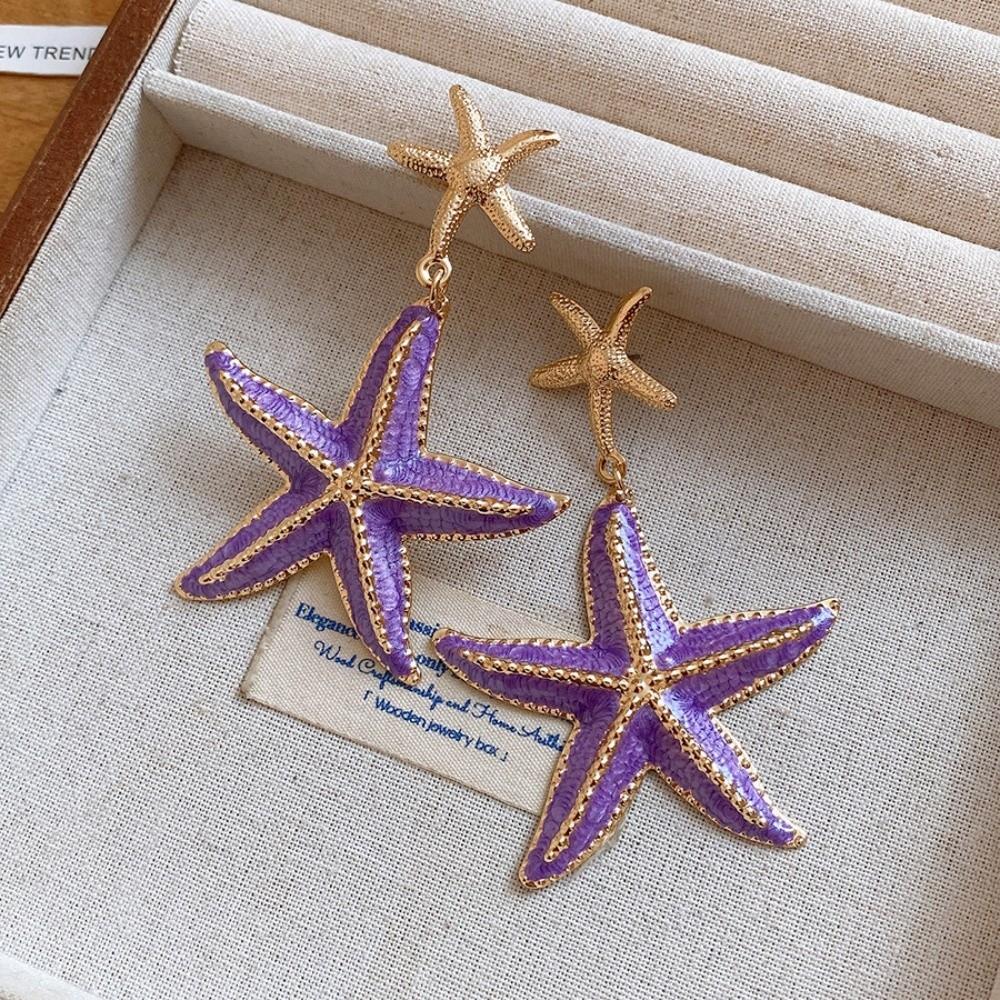 Bohemia Style Starfish Dangle Earrings Ear Pendant Long Tassel Earrings  Wedding фиолетовый