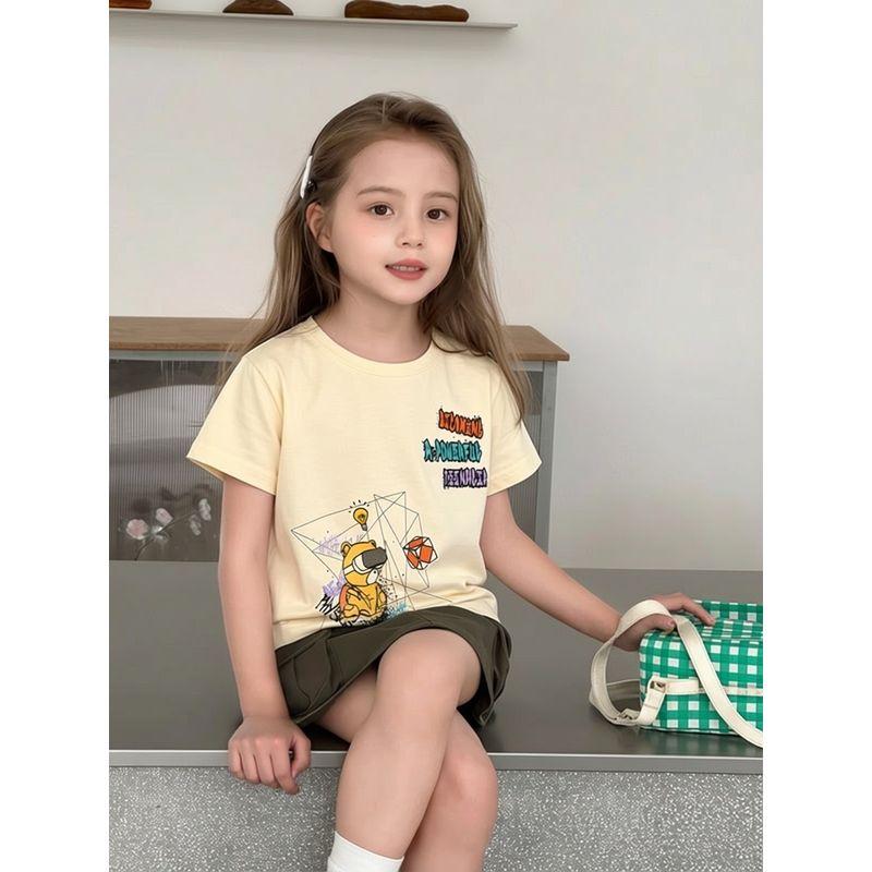 27Home Brand Children's Clothing Summer New Style 2026 Pure Cotton Cartoon Printed Short-Sleeved T-Shirt for Baby Girls Ins