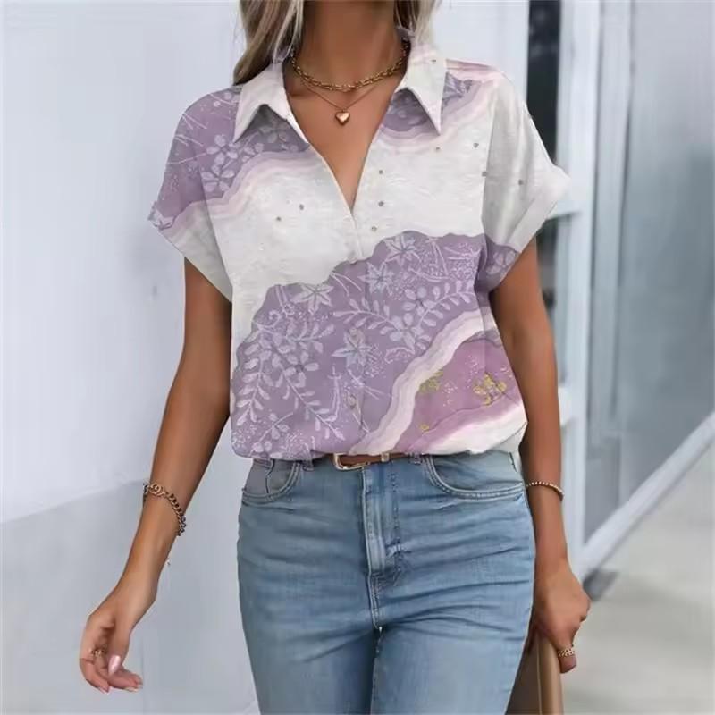 Summer Women's Shirt 3D Printed Hawaiian Shirts Button Up Beach Vacation Shirts Short Sleeve Shirt Casual Lapel Blouse For Women