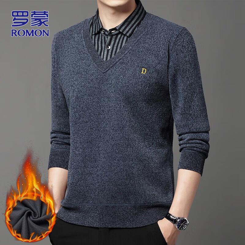 ROMON Men's Business Slim Fit Fake Two-Piece Knitted Sweater