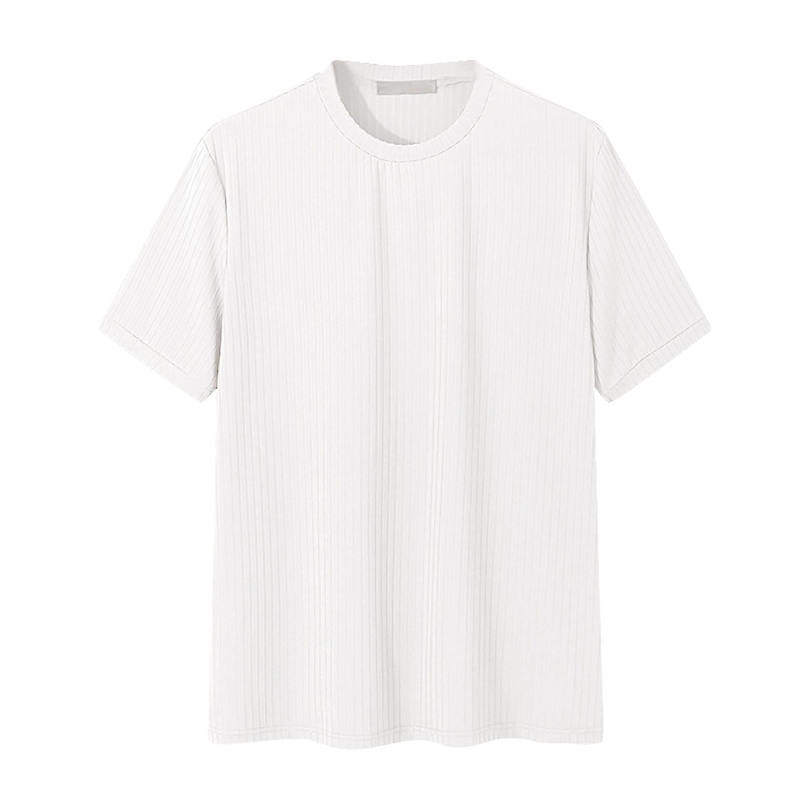 

Summer Thin Short Sleeved Casual Knit Shirt with Elastic Loose Round Neck Men’s T-shirts S білий