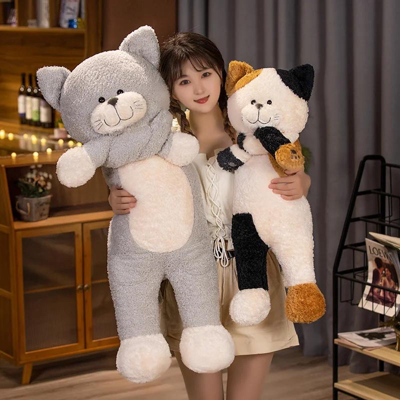Cute Tea Rice Cat Plush Toy Black And White Splicing Plush Kawaii Cat Sleeping Leg Doll Festival Gift For Children Birthday Gift