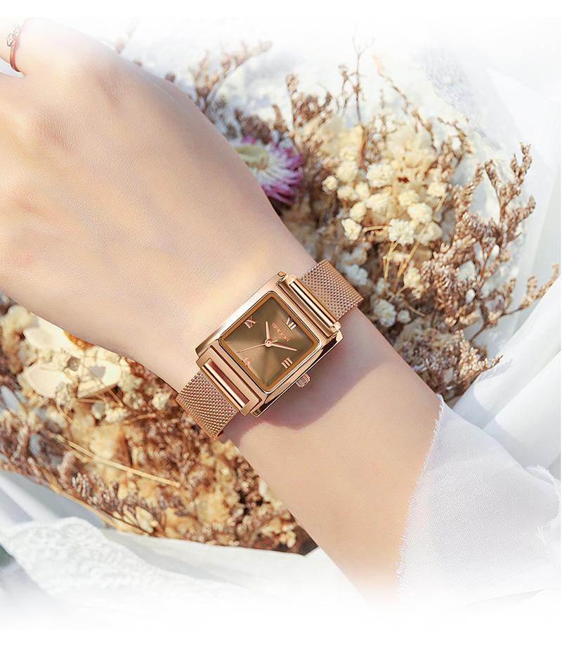Sanda Women's Retro Leather & Mesh Strap Casual Wristwatch