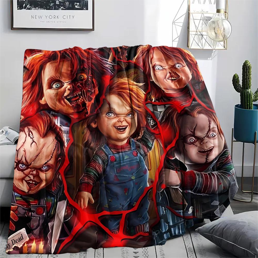 1Pc Chucky Print Flannel Blanket, High quality Comfortable for All Seasons, Home Decor, Warmth and Comfort, Perfect for Christmas Gifts