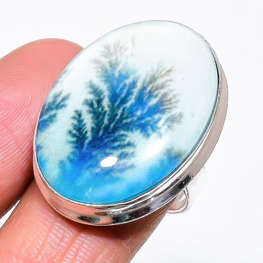 Натуральный Русский Дендритовый Самоцвет Кольцо из Стерлингового Серебра 925 Пробы Размер 8 q4k13