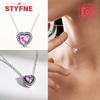 925 Silver Heart-Shaped Shiny Zircon Elevated Red&Pink&Blue&White Heart Necklace Lover's Gift Fine Jewelry for Women