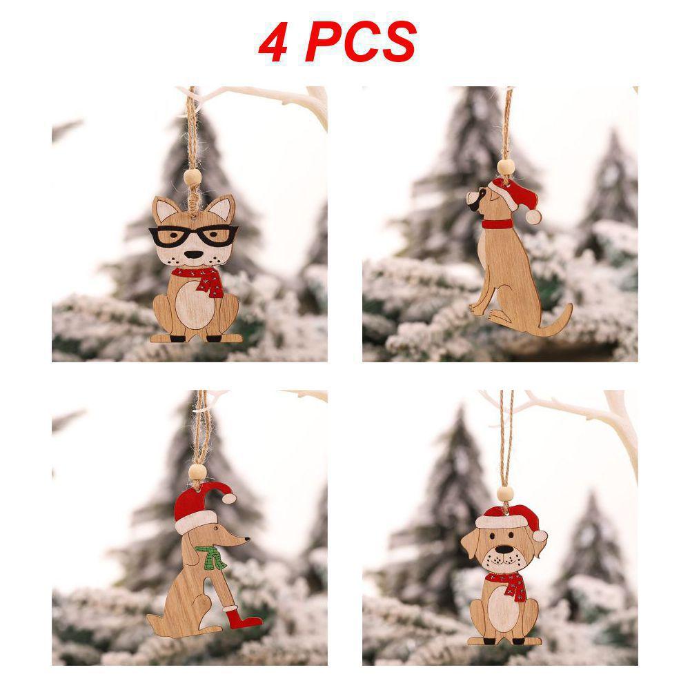 Car Ornaments Small Christmas Tree Hanging Wooden Pendants Elk Cartoon Animal Ornaments 2025 New Christmas Holiday Decorations