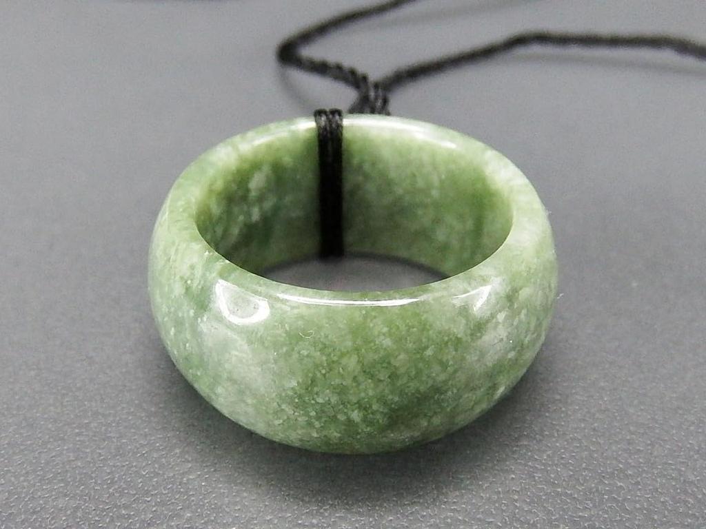 [Ishimachi] Carefully Selected Dark Jadeite Ring Necklace - Genuine Jadeite, Natural Stone, Protective, Five Virtues, Thumb Ring