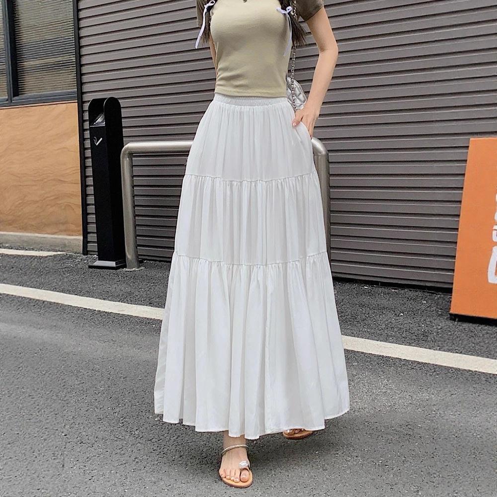 Slim-fitting A-line High Waist Culottes Skirt for Women, French Style, Classic Solid Color Pleated Long Skirt.