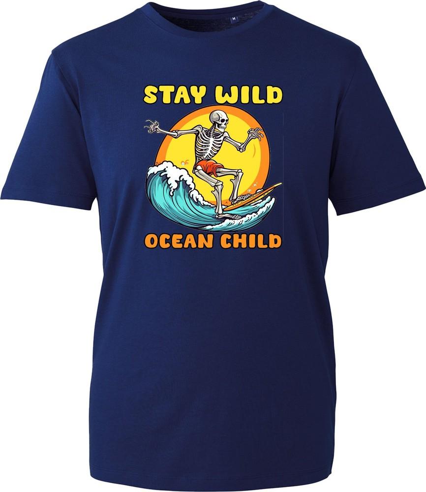 Stay Wild Ocean Child Tshirt Unisex Retro Surfing Skeleton Vintage Gift Top New S