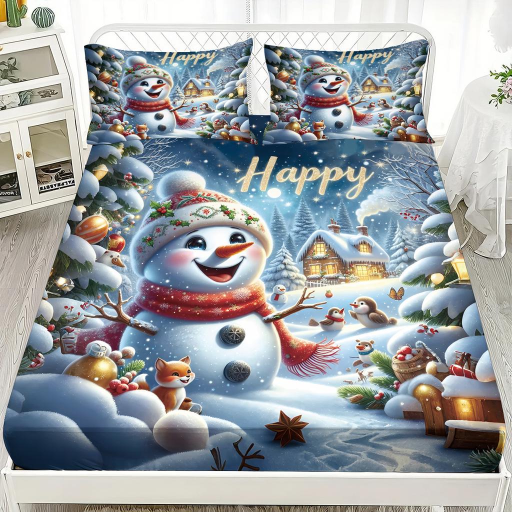 Christmas theme Fitted Sheet Santa Claus elk Christmas tree Print coreless Fitted Sheet Set Soft Bedspread Bedroom Bedding Decor
