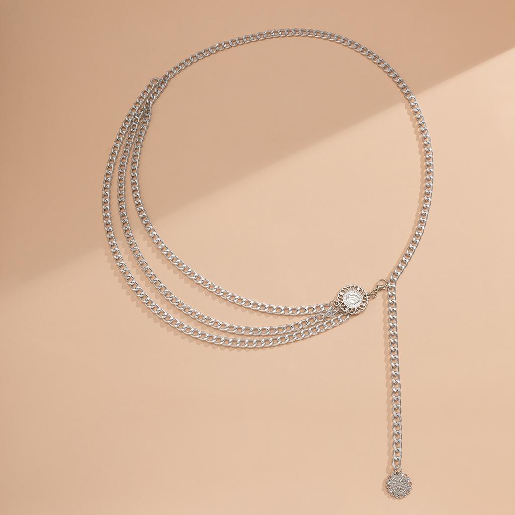 Round Brand Alloy Multi-Layer Exaggerated Body Chain Women Queen Head Retro Street Snap Beam Waist Chain