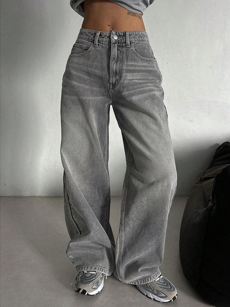 Fashion Vintage Denim Jeans Women Spring New Style Draped Straight Leg Loose High Waist Wide Leg Casual Pants