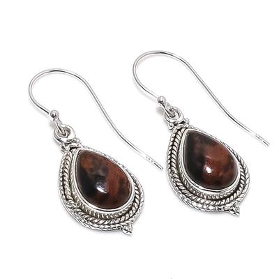 Natural Mahogany Obsidian Gemstone 925 Solid Sterling Silver Earring 1.50" p8D58