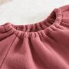 Winter Baby Girls' Cute Lace Lantern Sleeve Fleece Top & Long Pants Korean Style Two-Piece Set