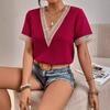 8 Color  European and American New Solid Color Round Neck 5/4 Sleeve Short Sleeve Loose Chiffon Top for Women