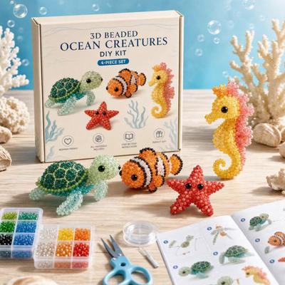 Pequeño Kit DIY de Animales con Cuentas 3D, Lindo Kit de Bordado con Cuentas de Vida Marina Mini, Set para Hacer Manualidades de Arte con Cuentas Hecho a Mano para Adultos, Amantes de las Manualidades