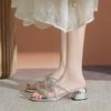 Fashion Elegant Silver Sandals for Women Summer Crystal High-heeled Shoes 2025 French Bow Sandals Open Toes Thick Heels Slippers