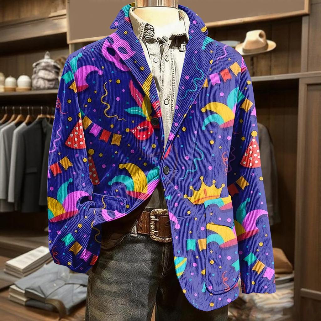 Men's Printed Corduroy Pocket Suit Jacket Cardigan Men's Casual Suit