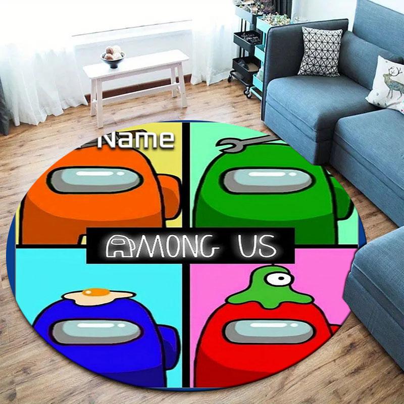 Among Us Custom Name Round Area Rug,Carpet Rug for Living Room Bedroom Sofa Playroom Decor,Non-slip Floor Mat