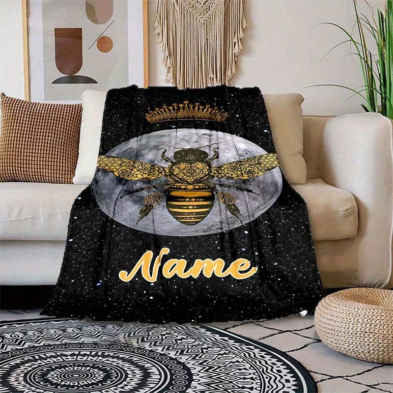The Moon And The Bee Customize Your Name Blanket Used For Chair Office Sofa Bed Camping Soft And Warm Giving Friends And Relatives Birthday Graduation