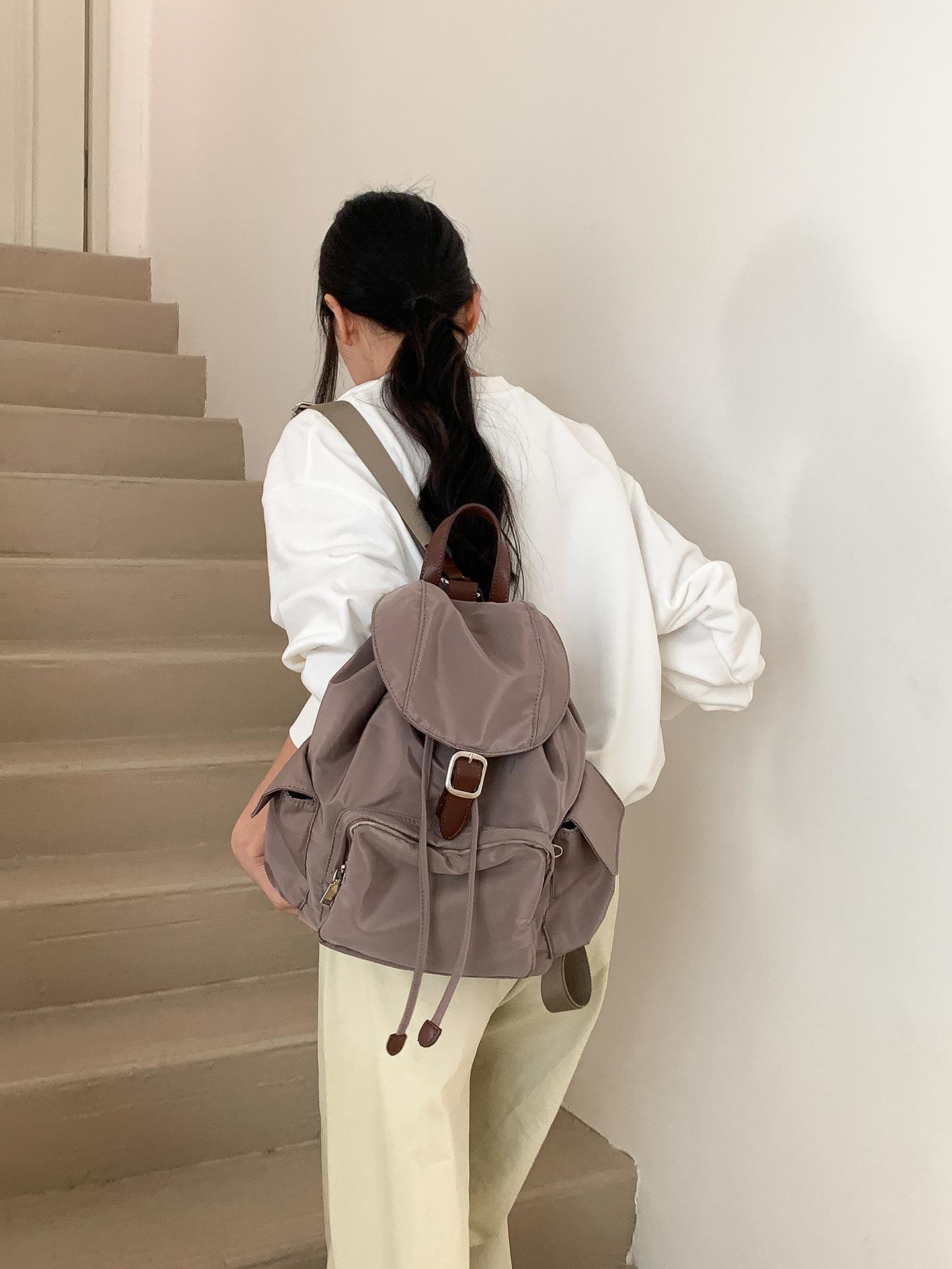 

Casual Nyl Backpack Women Large Capacity Foldable Student Schoolbag Flip Bag Korean Travel Bagpack Traveling Shoulder Bags Sac 22x14x33cm хаки