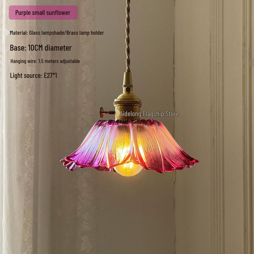 Nordic Modern Brass Sunflower Glass Pendant Lamp for Restaurant, Living Room, Bar, Bedside, Bedroom