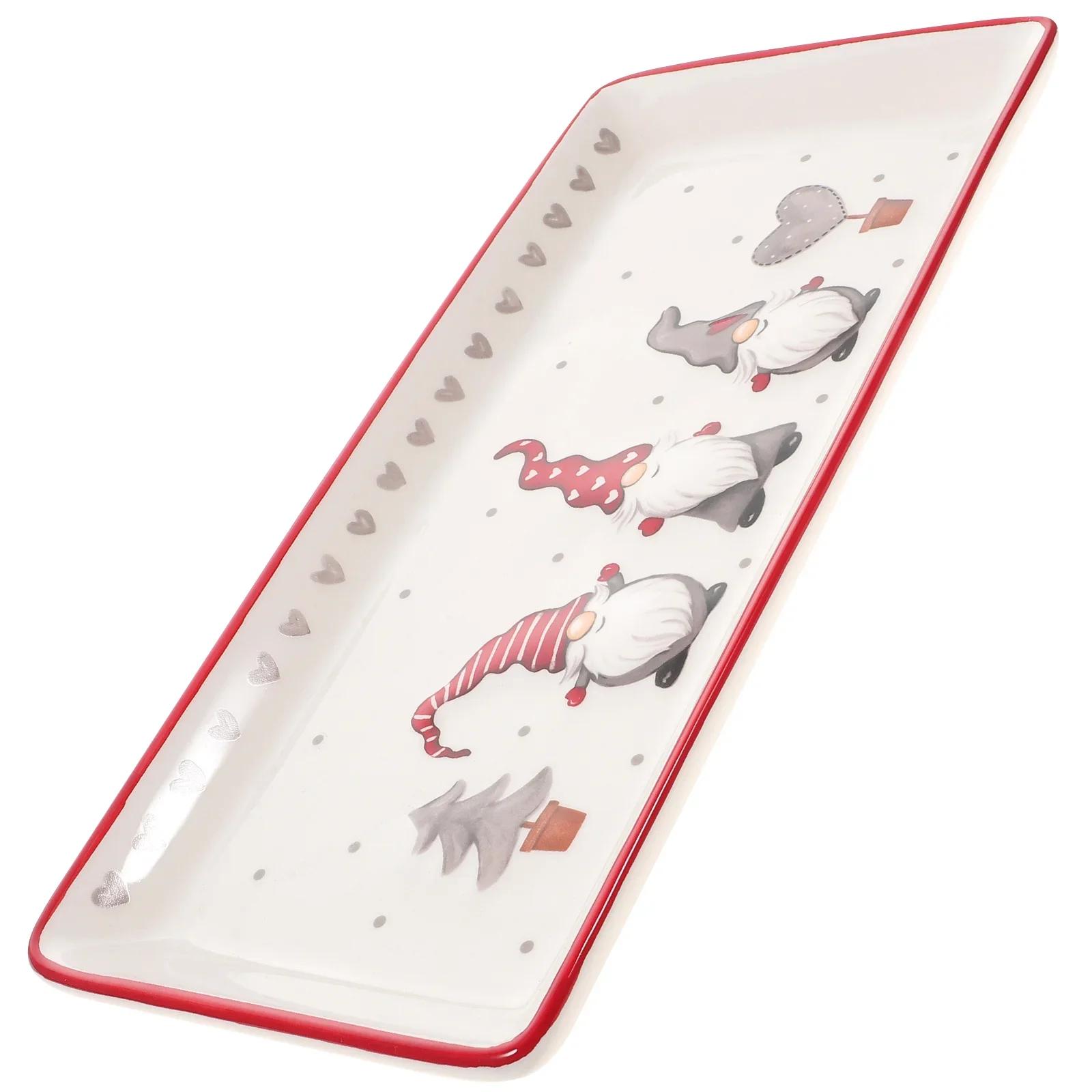 Christmas Tray Serving Plate Ceramic Platter Plates Dessert Dinner Platters Dish Dishes Porcelain Fruit Gnome Rectangular Salad 28.5x13.7cm