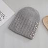 Rabbit Fur Pullover Knitted Hat Women Autumn and Winter Warm Wool Hat Fashion Pearl Headgear Outdoor