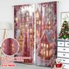 2pcs 2D flat printing Merry Christmas Curtains Snowflake house ball pink Digital Printed Polyester Drapes Birthday Party for