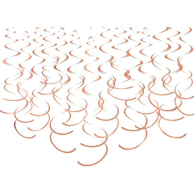 Gold Hanging Swirl Decorations Plastic Streamers Foil Swirls Ceiling Decorations Wedding Baby Shower Birthday Party Decorations, Pack of 30