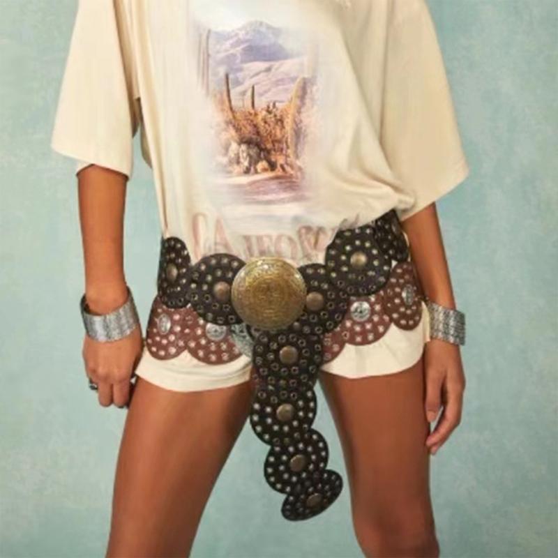 Casual Buckle Belt for Women Gothics Style Waist Belt HollowedOut Wide Belt for Teens Girls Female Western Cowboy Belt