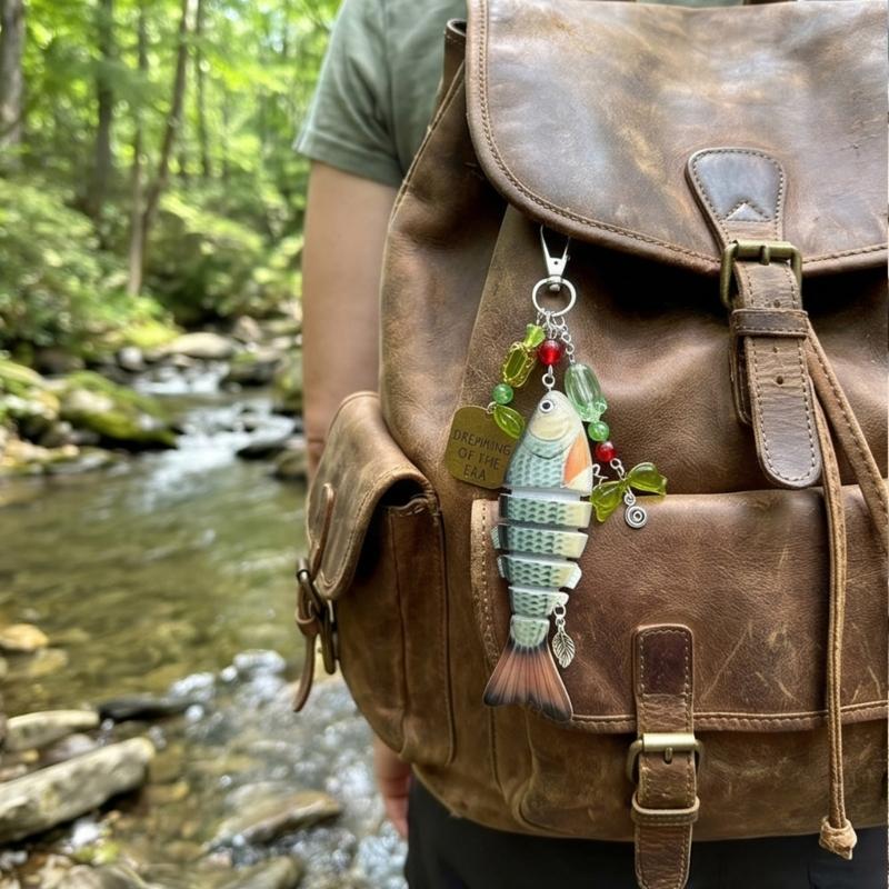 Innovative Fishing Baits Inspired Keychain with Dynamic Structure Sea Star and Beads Key Holder Everyday Accessory