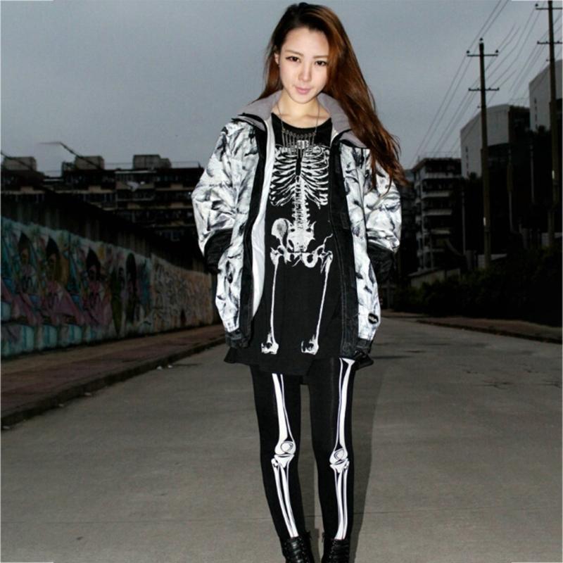 Women Horror Skeleton Bone Printed Tights Scary Terror Skull Halloween Themed Novelty Party Sexy Stockings Pantyhose