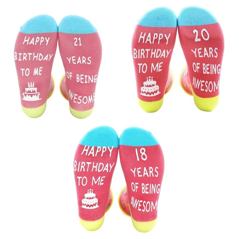 Festival Jacquard Socks with Blessing Letters Soles for Women Men Teens Aged 18 to 21 Cotton Birthday Party Hosiery