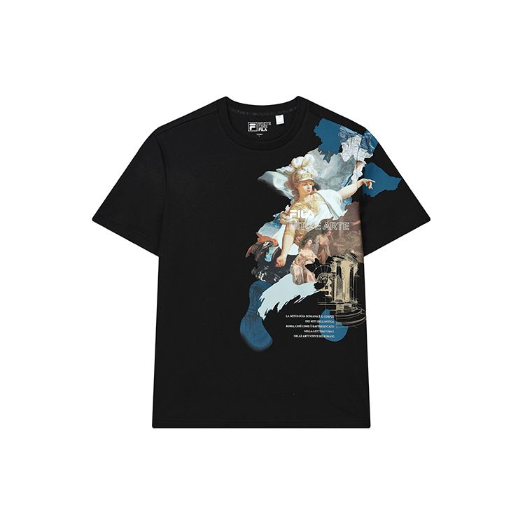 

FILA American Retro Angel Print Logo Круглая горловина Повседневная трикотажная футболка с коротким рукавом Мужская футболка Черная F11M238102F-BK M