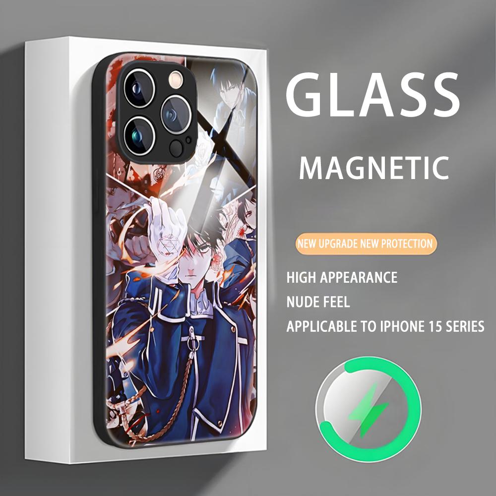 Anime Fullmetal Alchemist Phone Case For iPhone 16 15 14 13 12 11 X XR XS 8 Plus Mini Pro Max Glass Magnetic Case