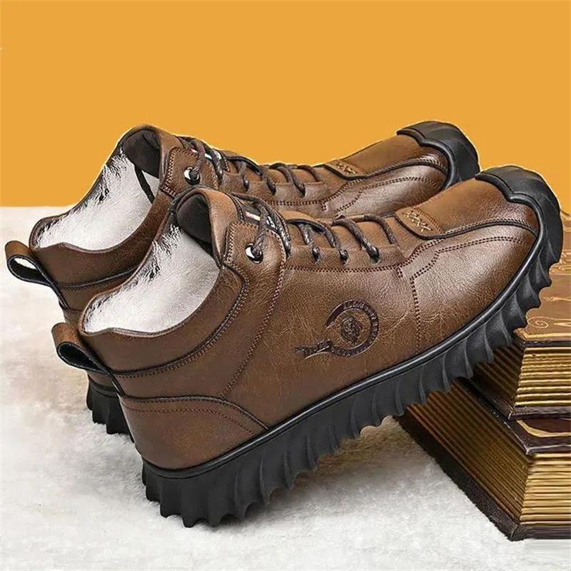 CINESSD New Warm Winter Velvet Men's Snow Boots Non-slip Men's Leather Boots Thick Bottom Dad Shoes