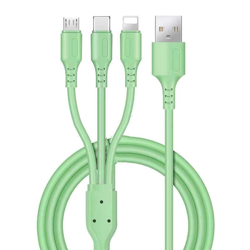 3m Liquid Silicone 3-in-1 Fast Charging Cable: Compatible with Apple, Android, Type-C