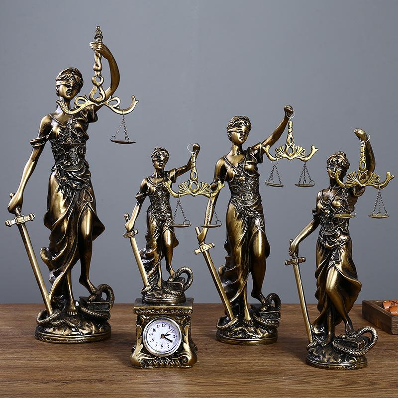 Bronze Goddess Themis Sculpture: Justice Law Scales Ornament for Lawyer's Office